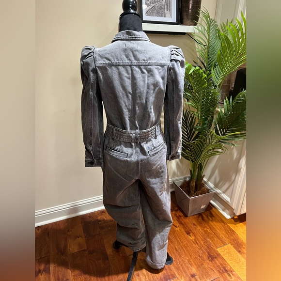 Express Puff Sleeve Tie Waist Gray Wash Denim Jumpsuit 6 - Picture 15 of 16